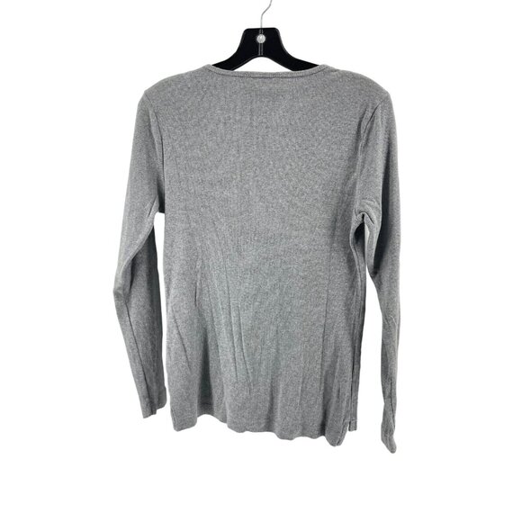 Lauren Ralph Lauren Gray Knit Top Shirt Suede Zipper Shoulders Size Large - Picture 5 of 11